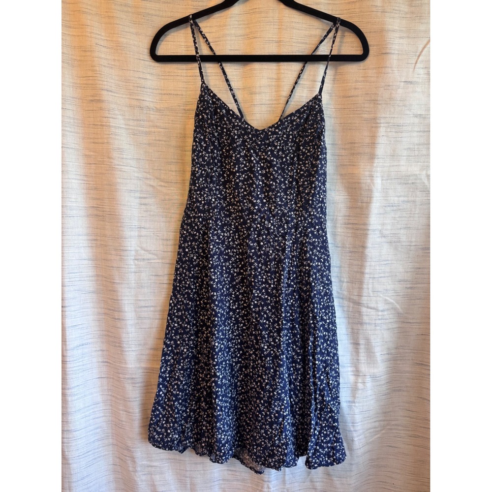 Gap Navy Blue Floral Spaghetti Strap Mini Dress Smocked Back Small